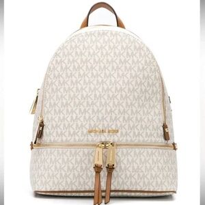 Michael Kors Rhea Medium Signature Logo Backpack in Light Cream Multi